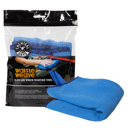 Waffle Weave Glass and Window Microfiber Towel, Blue 24" x 16"