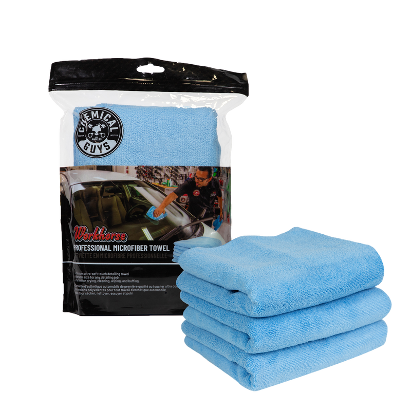 Workhorse Professional Microfiber Towel, Blue 16" x 16" (3 Pack) (Comes in Case of 16 Units)