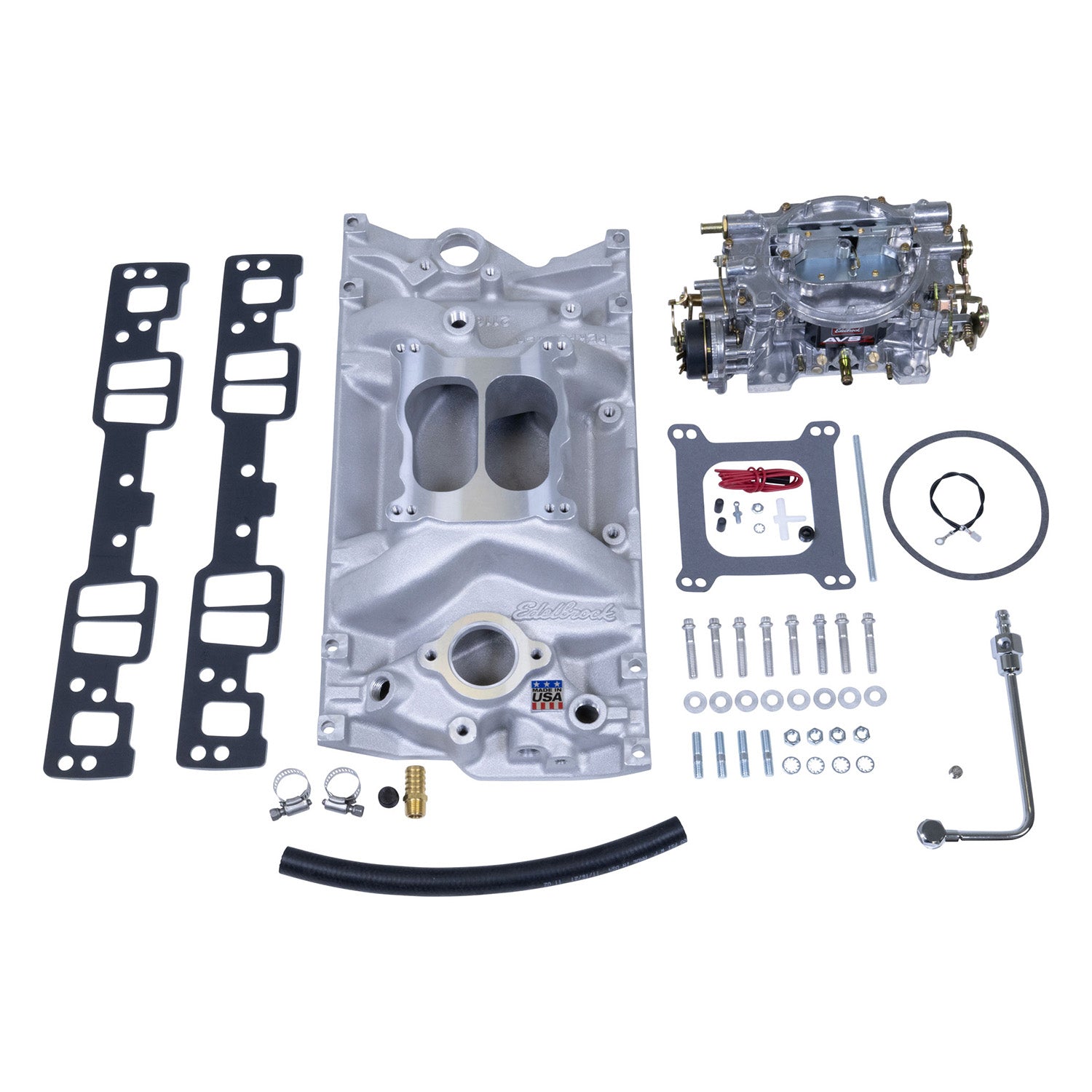 Edelbrock Manifold and Carb Kit Performer SBC Vortec Natural Finish