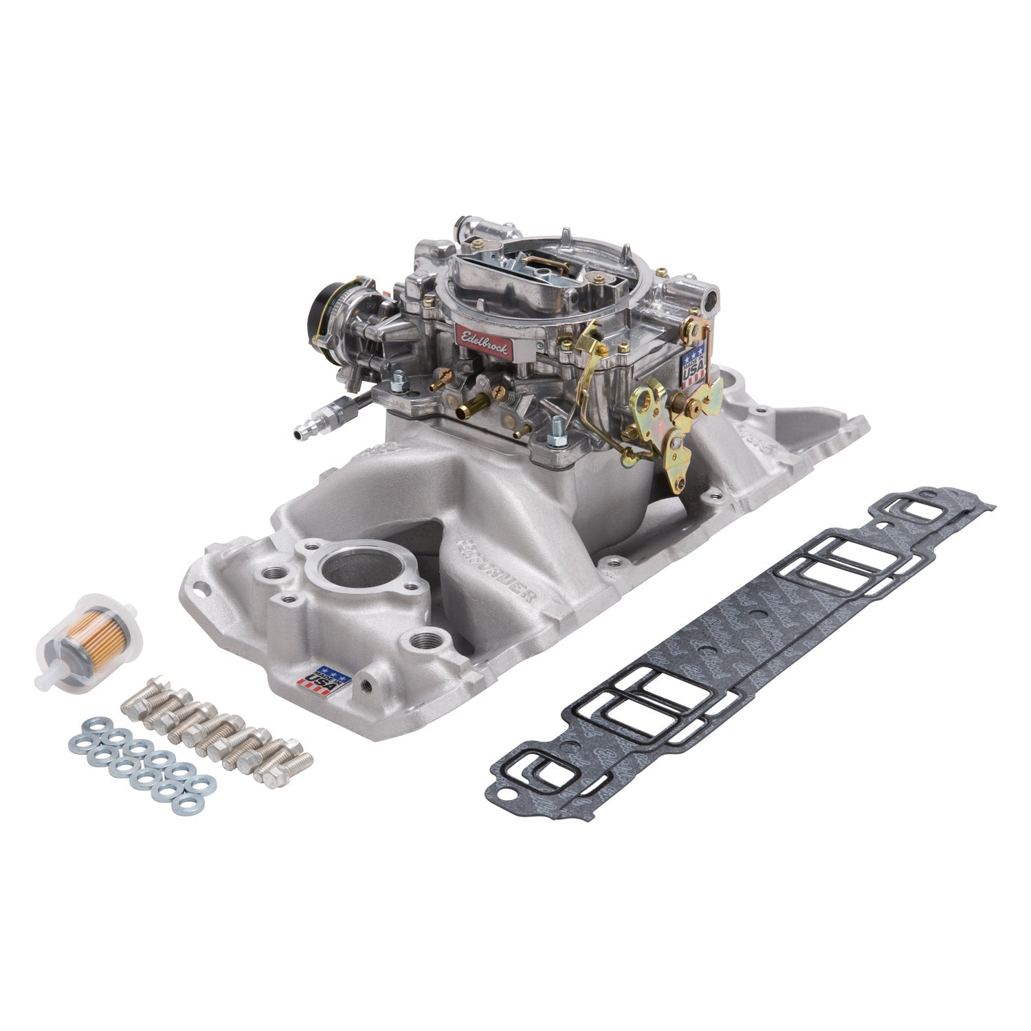 Edelbrock Manifold And Carb Kit Performer Air-Gap Small Block Chevrolet 1957-1986 Natural Finish - 0