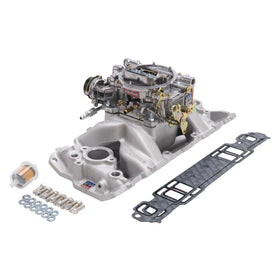 Edelbrock Manifold And Carb Kit Performer Air-Gap Small Block Chevrolet 1957-1986 Natural Finish - 0