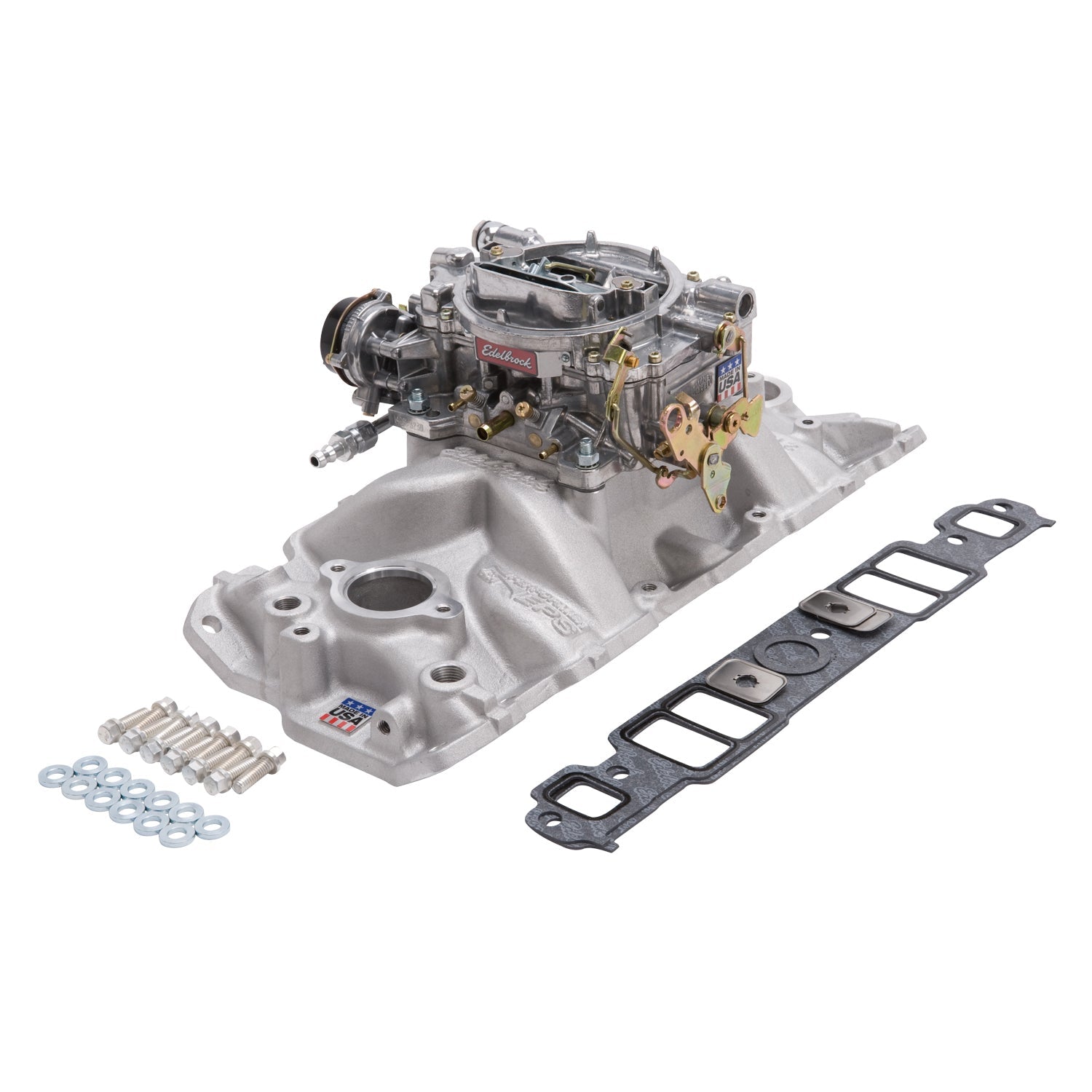 Edelbrock Manifold And Carb Kit Performer Eps Small Block Chevrolet 1957-1986 Natural Finish - 0