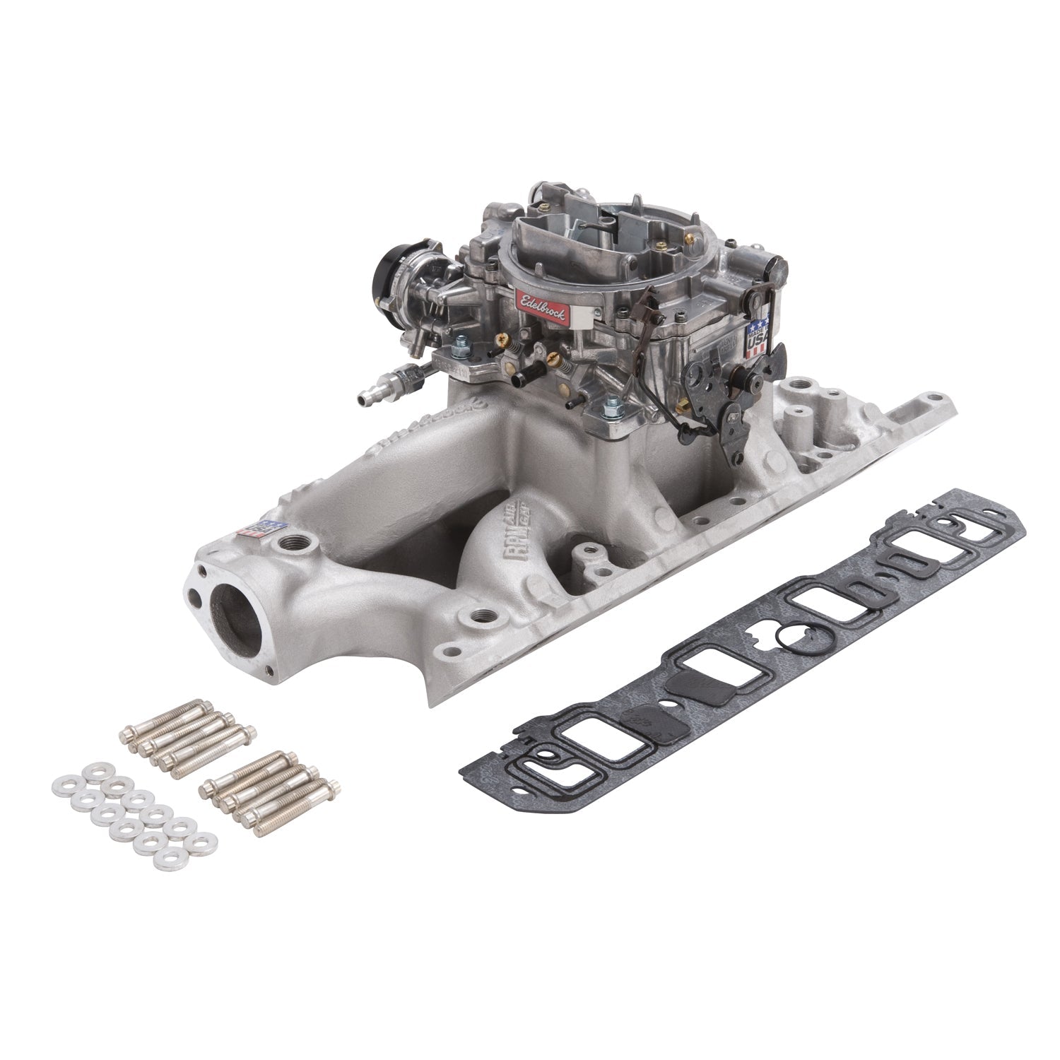 Edelbrock Manifold And Carb Kit Performer RPM Small Block Chevrolet 1957-1986 Natural Finish - 0