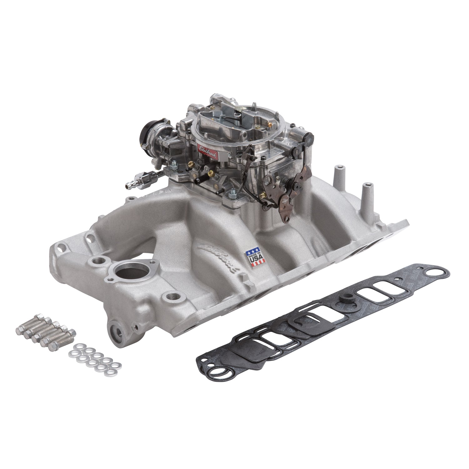 Edelbrock Manifold And Carb Kit Performer RPM Pontiac Natural Finish - 0