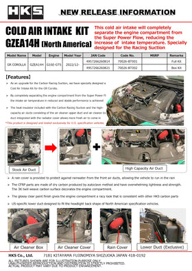 HKS COLD AIR INTAKE BOX KIT GZEA14H (US) - 0