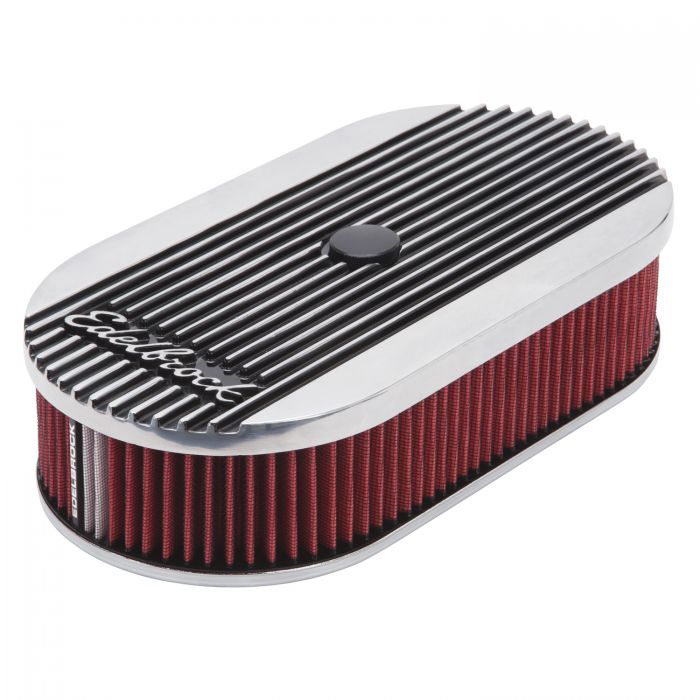 Edelbrock Air Cleaner Elite II Oval Single 4-Bbl Carb 2 5In Red Element Polished - 0