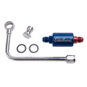 Edelbrock Single Feed Fuel Line #8131 Chrome With Blue Anodized Aluminum Filter