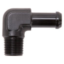 Edelbrock Hose End 90-Degree 3/8In NPT to 1/2In Barb Black Anodize-1