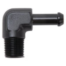 Edelbrock Hose End 90-Deg 3/8In NPT to 3/8In Barb Black Anodize-1
