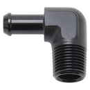 Edelbrock Hose End 90-Deg 1/2In NPT to 3/8In Barb Black Anodize-1