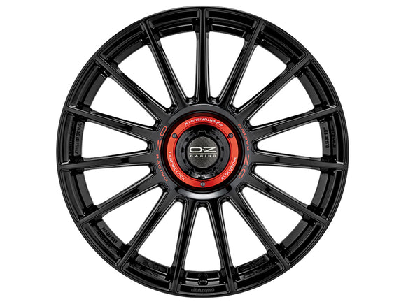 OZ SUPERTUR EVOLUZIONE 19 X 8.5 +38 5 X 112.00 CBN/A GLOSS BLACK + RED LETTERING