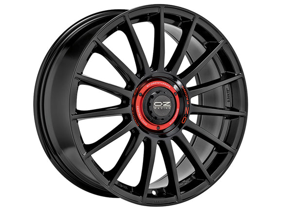 OZ SUPERTUR EVOLUZIONE 19 X 8.5 +38 5 X 112.00 CBN/A GLOSS BLACK + RED LETTERING