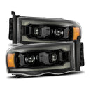 AlphaRex 02-05 Dodge Ram 1500 LUXX LED Proj Headlights Alpha Black w/Activ Light/Seq Signal-1