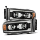 AlphaRex 02-05 Dodge Ram 1500 LUXX LED Proj Headlights Plank Style Black w/Activ Light/Seq Signal-1