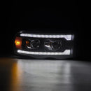 AlphaRex 02-05 Dodge Ram 1500 LUXX LED Proj Headlights Plank Style Black w/Activ Light/Seq Signal-2
