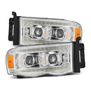 AlphaRex 02-05 Dodge Ram 1500 LUXX LED Proj Headlights Plank Style Chrome w/Activ Light/Seq Signal-1