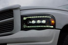 AlphaRex 02-05 Dodge Ram 1500 NOVA LED Proj Headlights Plank Style Blk w/Activ Light/Seq Signal - 0