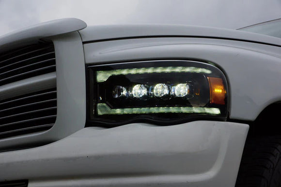 AlphaRex 02-05 Dodge Ram 1500 NOVA LED Proj Headlights Plank Style Blk w/Activ Light/Seq Signal