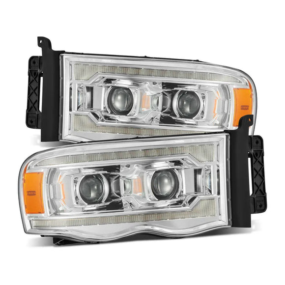 AlphaRex 02-05 Dodge Ram 1500 PRO-Series Projector Headlights Plank Style Chrome w/Seq Signal