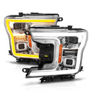 ANZO 18-20 Ford F-150 (w/o Fctry LED) Full LED Proj Headlights w/Light Bar Swtchbk Seq. Chrome w/Int-1