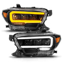 ANZO 16-22 Toyota Tacoma LED Projector Headlights w/ Light Bar Sequential Black Housing w/Initiation-1
