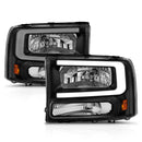 ANZO 99-04 Ford F250/F350/F450/Excursion (excl. 99) Crystal Headlights - w/ Light Bar Black Housing-1
