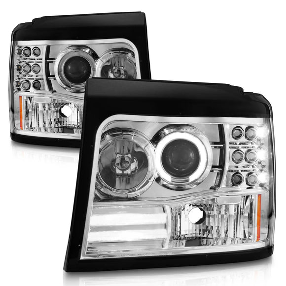 ANZO 1992-1996 Ford F-150 Projector Headlights w/ Halo Chrome w/ Side Markers and Parking Lights