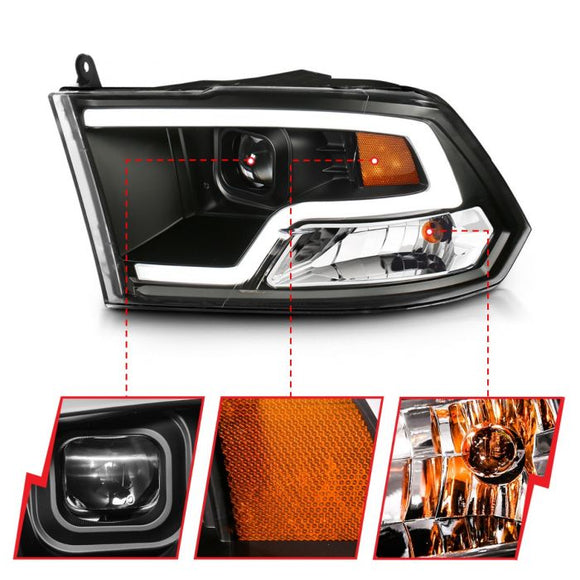 ANZO 09-18 Dodge Ram 1500 Plank Style Projector Headlights Black w/ Halo