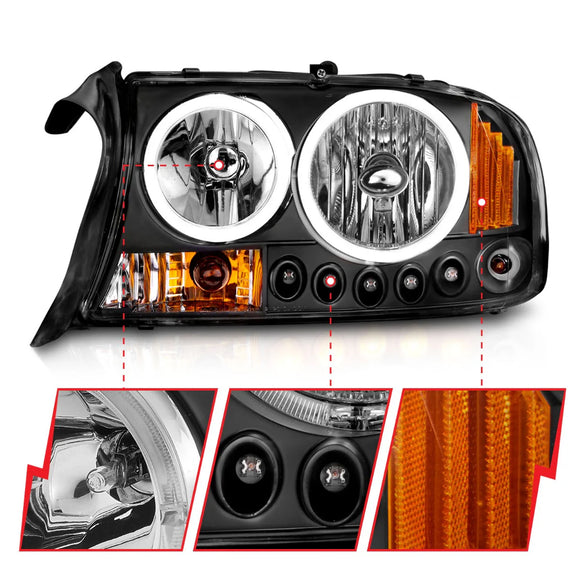ANZO 1997-2004 Dodge Dakota Projector Headlights w/ Halo Black 1 pc