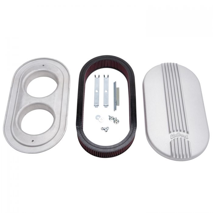 Edelbrock Air Cleaner Classic Series Oval Aluminum 17 5In X 9 35In X 4 45In Dual Carburetor
