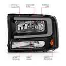 ANZO 99-04 Ford F250/F350/F450/Excursion (excl. 99) Crystal Headlights - w/ Light Bar Black Housing-2