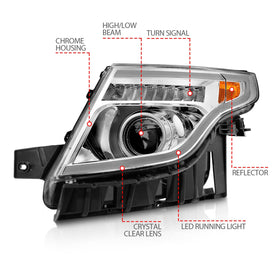 ANZO 11-15 Ford Explorer Projector Headlights w/ Light Bar Chrome Housing w/ Amber light - 0