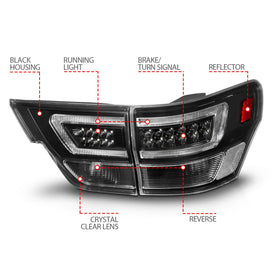 ANZO 11-13 Jeep Grand Cherokee LED Taillights w/ Lightbar Black Housing/Clear Lens 4pcs - 0