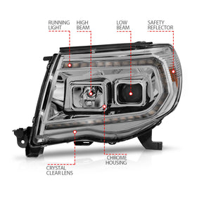 ANZO 05-11 Toyota Tacoma Projector Headlights w/Light Bar Switchback Chrome Housing - 0