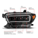 ANZO 16-22 Toyota Tacoma LED Projector Headlights w/ Light Bar Sequential Black Housing w/Initiation-2