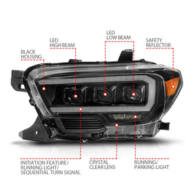 ANZO 16-22 Toyota Tacoma LED Projector Headlights w/ Light Bar Sequential Black Housing w/Initiation - 0