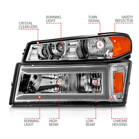 ANZO 04-12 GM Colorado/Canyon/I-Series Crystal Headlights - w/ Light Bar Chrome Housing 4pcs - 0