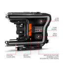 ANZO 18-20 Ford F-150 (w/o Fctry LED) Full LED Proj Headlights w/Light Bar Swtchbk Seq. Black w/Init-2