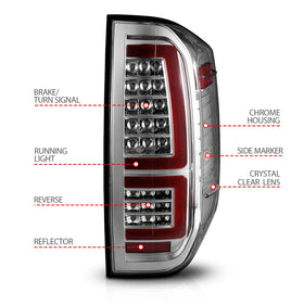 ANZO 2014-2021 Toyota Tundra LED Taillights Chrome Housing/Clear Lens - 0