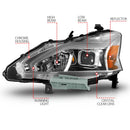 ANZO 13-15 Nissan Altima (w/o Factory HID Bulbs) Projector Headlights - w/ Light Bar Chrome Housing-2