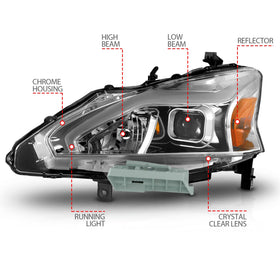 ANZO 13-15 Nissan Altima (w/o Factory HID Bulbs) Projector Headlights - w/ Light Bar Chrome Housing - 0