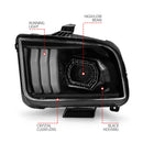 ANZO 05-09 Ford Mustang (w/Factory Halogen HL Only) Projector Headlights w/Light Bar Black Housing-2