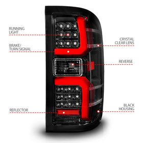 ANZO 15-19 Chevrolet Silverado 2500 HD/3500 HD LED Taillight w/ Sequential Black Housing/Clear Lens - 0