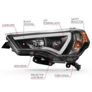 ANZO 14-18 Toyota 4 Runner Plank Style Projector Headlights Black w/ Amber-2