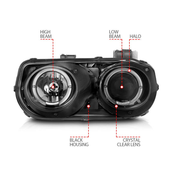 ANZO 1994-1997 Acura Integra Projector Headlights w/ Halo Black