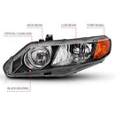 ANZO 2006-2011 Honda Civic 4 Door Crystal Headlight Black Amber (OE Replacement)-2