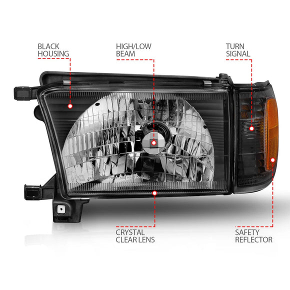 ANZO 1999-2002 Toyota 4Runner Crystal Headlights Black