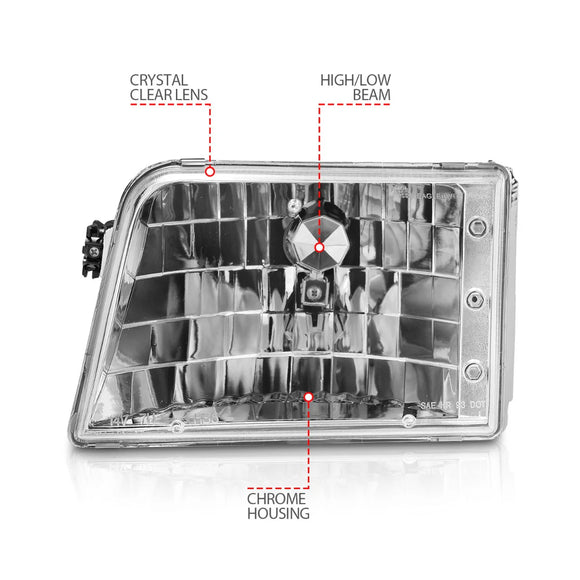 ANZO 1993-1997 Ford Ranger Crystal Headlights Chrome