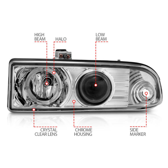 ANZO 1998-2005 Chevrolet S-10 Projector Headlights w/ Halo Chrome