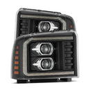 AlphaRex 05-07 Ford F250/350/450/550 Super Duty LUXX LED Proj HL Blk w/Actv Light & Seq Sig + SB DRL-1